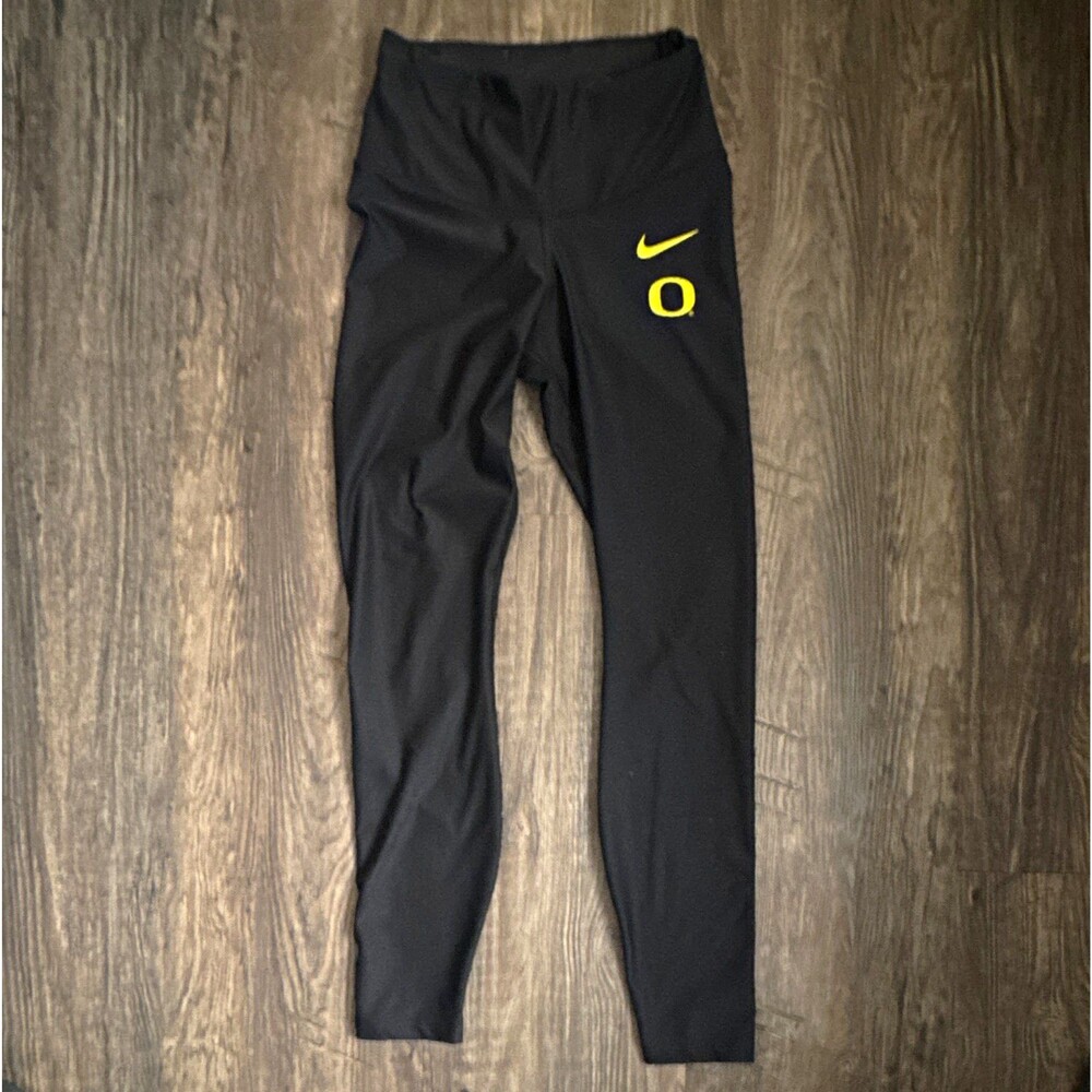 Nike Oregon Ducks Black Leggings Yellow Swoosh athlete issued womens size S